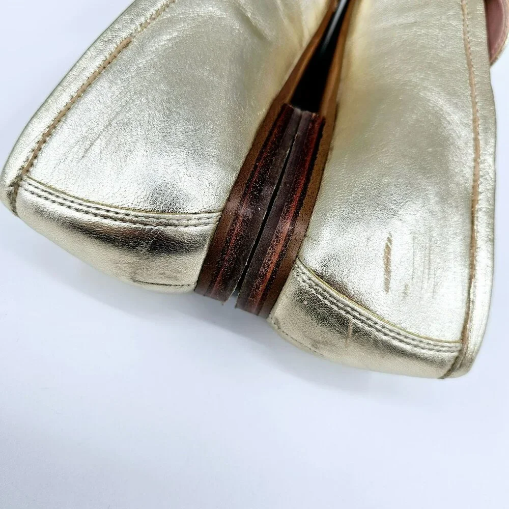 Kate Spade NY Cape Cod Loafers 6 B Metallic Gold Slip On Flat Leather Almond Toe